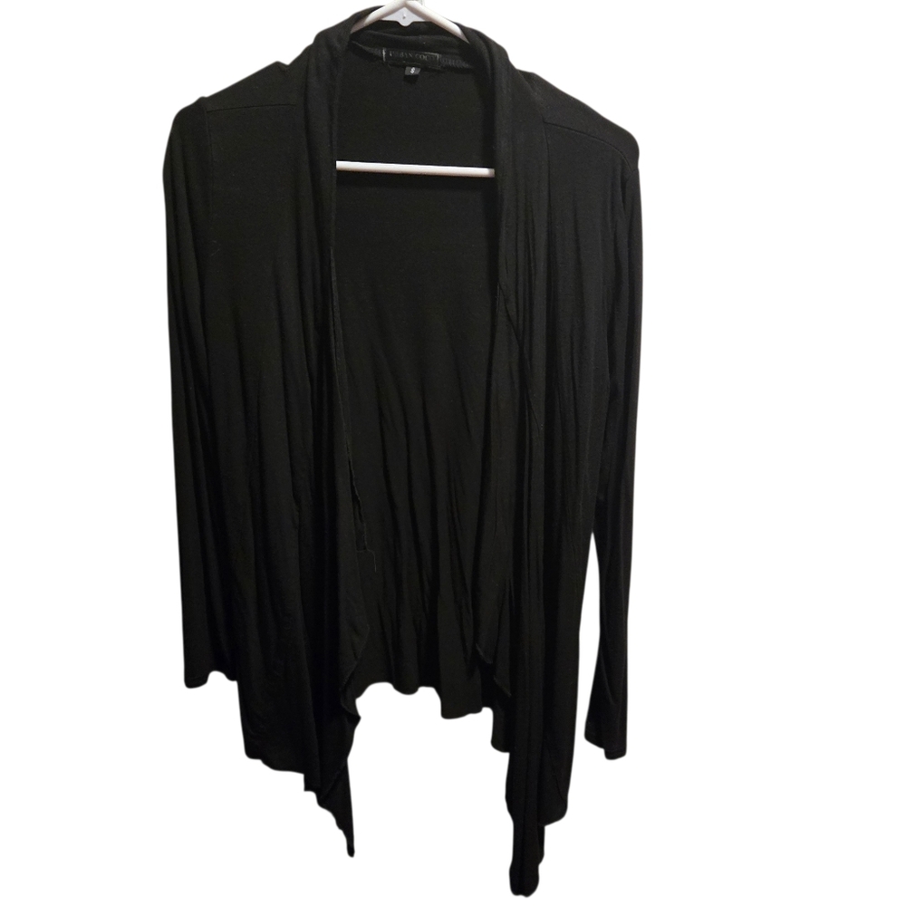 Urban Coco Elegant Black Women's Open Front Cardigan, Drape Front, Size Small